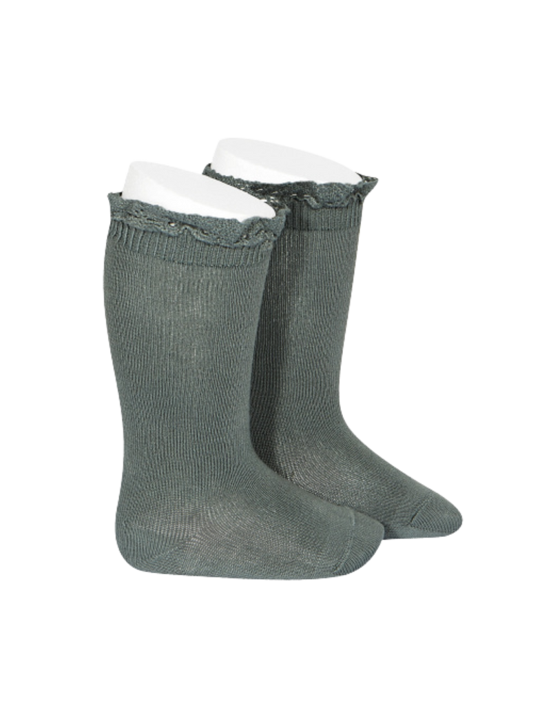 Petit Nord Knee Socks with Lace Edging Socks Lichen Green 761