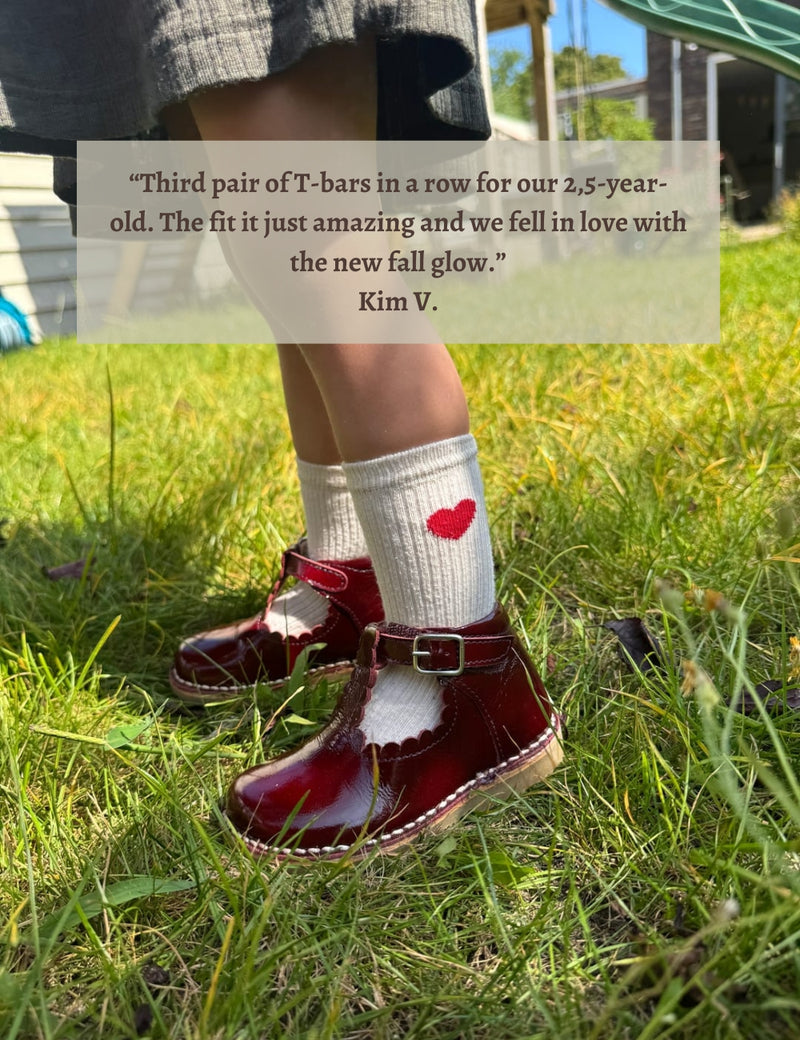 Petit Nord T-Bar Scallop T-bars and Ballerinas Burgundy Patent 159
