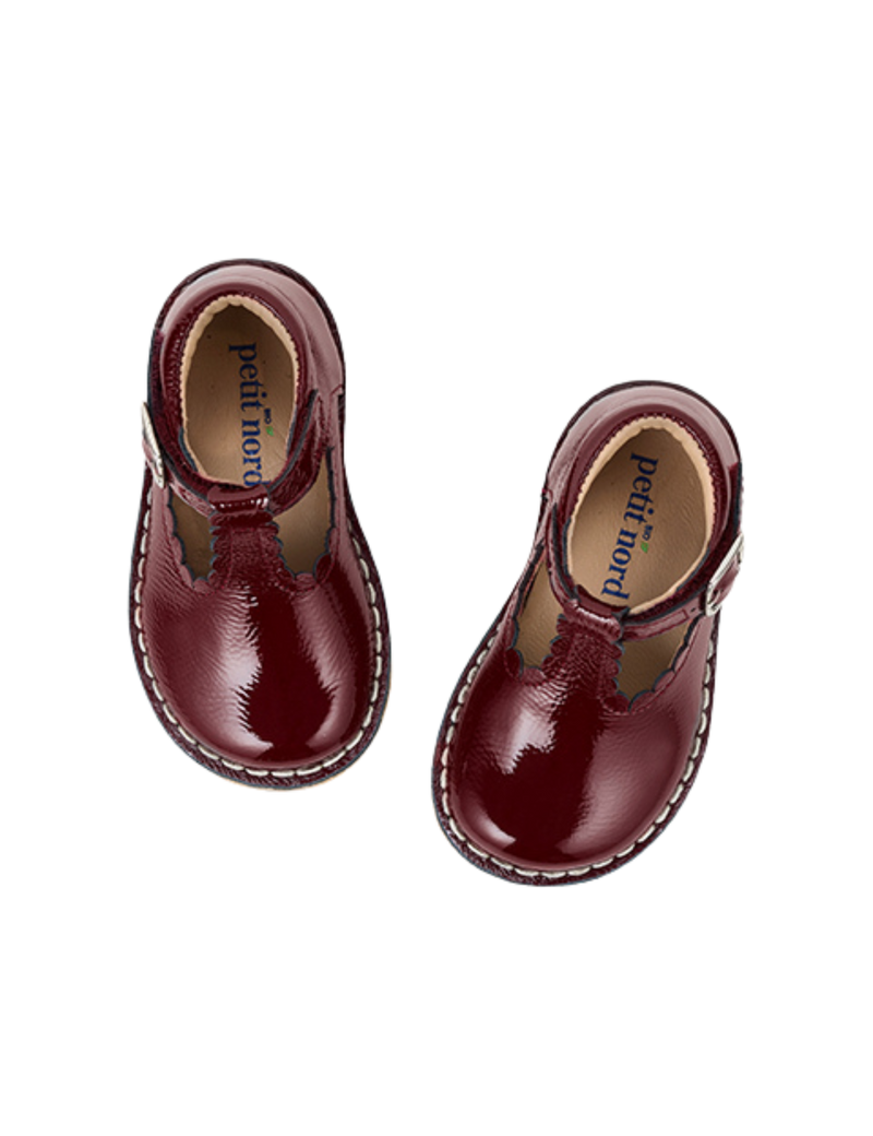 Petit Nord T-Bar Scallop T-bars and Ballerinas Burgundy Patent 159