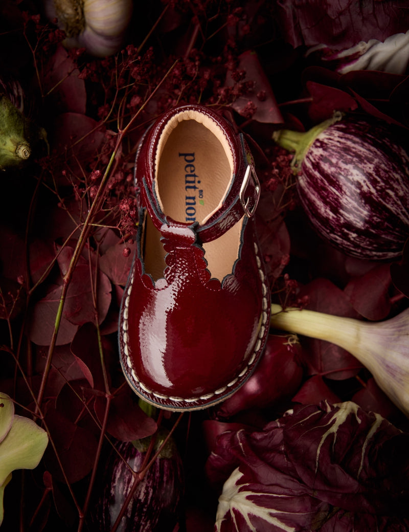 Petit Nord T-Bar Scallop T-bars and Ballerinas Burgundy Patent 159
